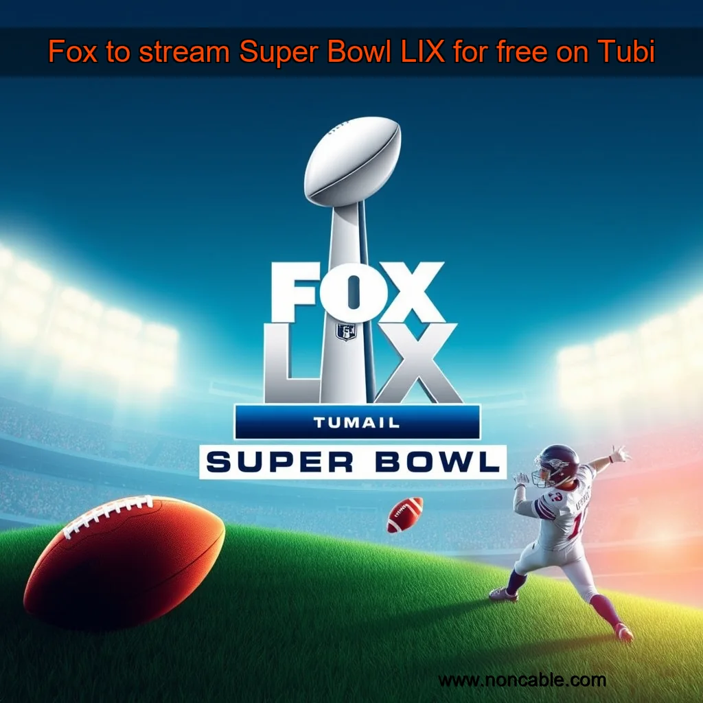 Artistic representation for Fox to stream Super Bowl LIX for free on Tubi