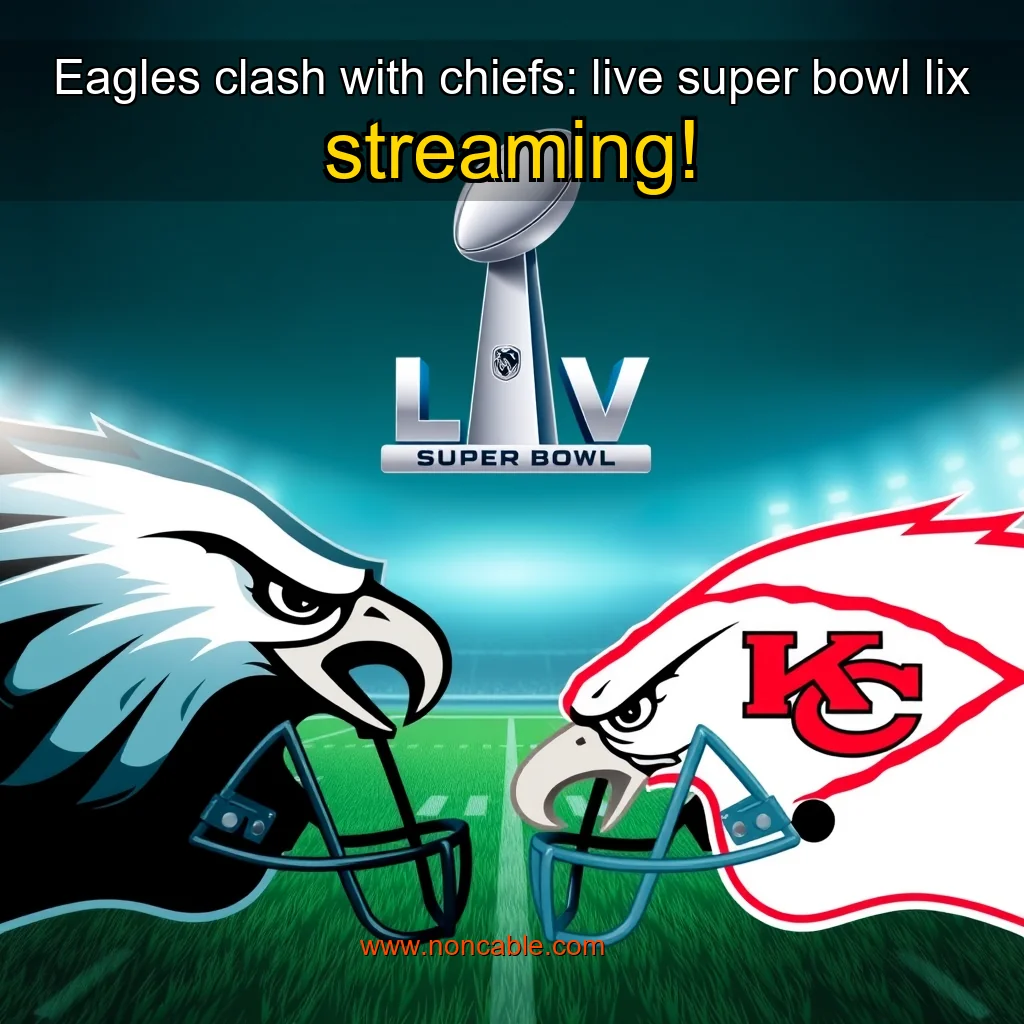 Artistic representation for Eagles clash with chiefs: live super bowl lix streaming!