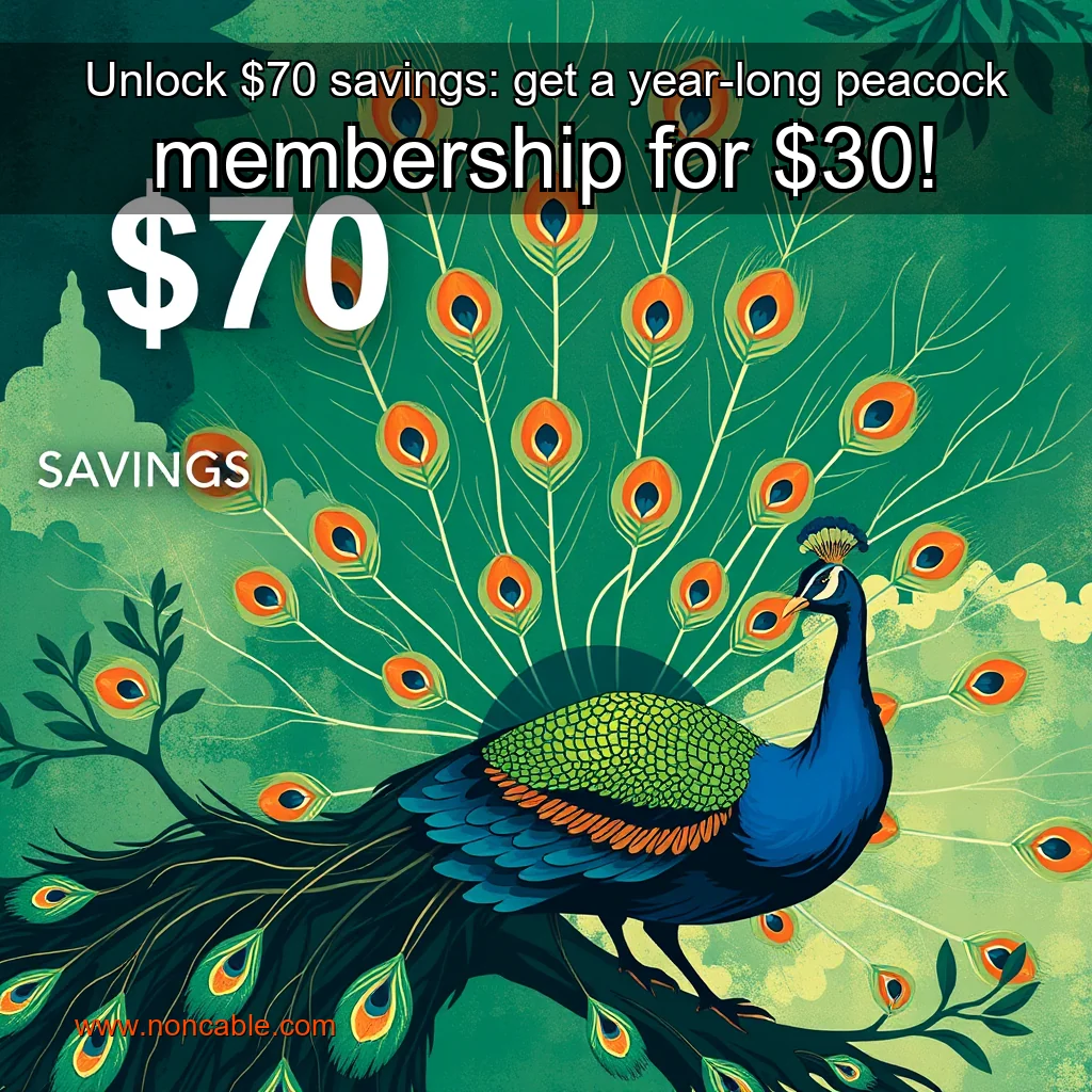 Artistic representation for Unlock $70 savings: get a year-long peacock membership for $30!